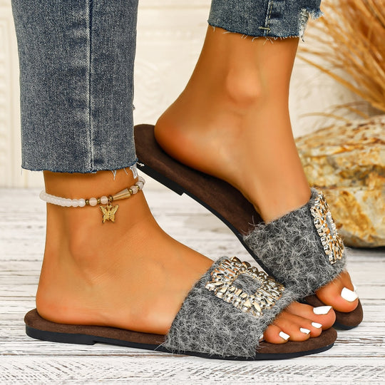 Damen modische Slides mit glamouröser Schmuckapplikation EB