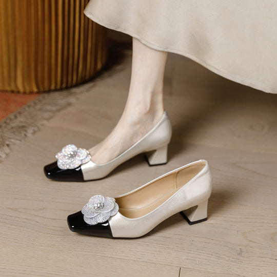 Damen elegante High Heels mit funkelndem Blumendekor EB