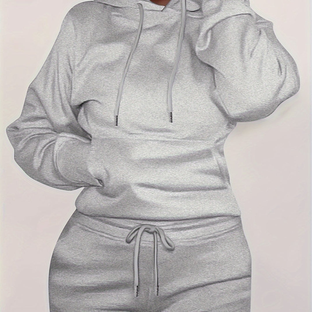 Damen nan figurbetontes Hoodie-und Taillenrock-Set mit Kängurutasche und Tunnelzug EB