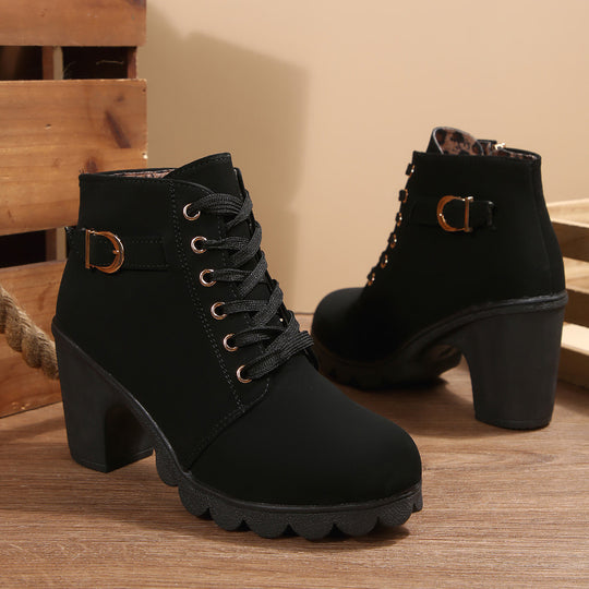 Damen nan knöchelhohe Schnürstiefelette mit robustem Blockabsatz und profilstarker Lugsohle EB