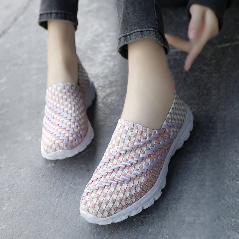Damen Bequeme Slip-On Sneakers mit atmungsaktiver Faserstruktur EB