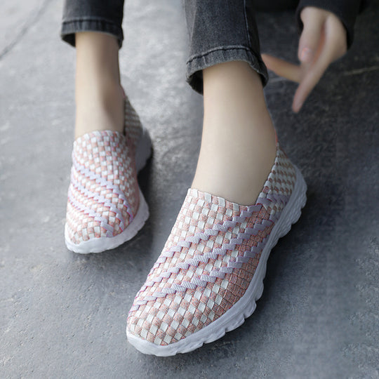 Damen Bequeme Slip-On Sneakers mit atmungsaktiver Faserstruktur EB