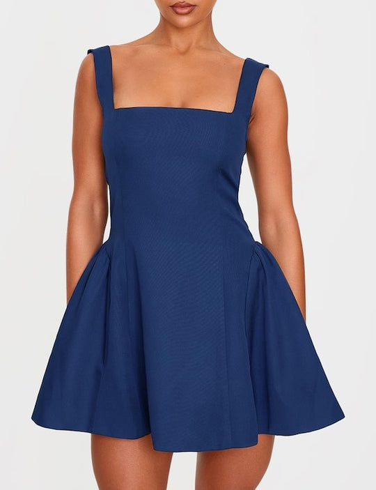 Damen A-Linien Kleid mit quadratischem Ausschnitt und angeschnittenen Taschen EB