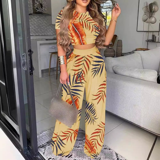 Damen kombiniertes Set mit lässigem cropped Oberteil und weit geschnittener Hose EB