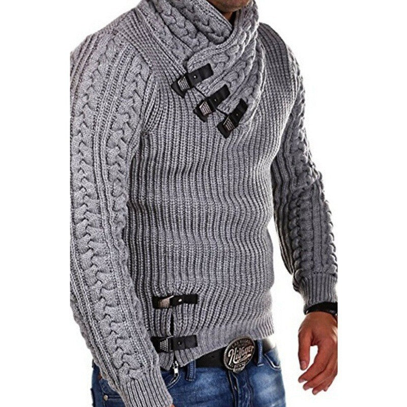 Herren modischer Strickpullover mit hohem Kragen und stilvollen Riegeln EB