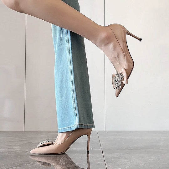 Damen spitze High Heel Pumps mit funkelnder Applikation EB