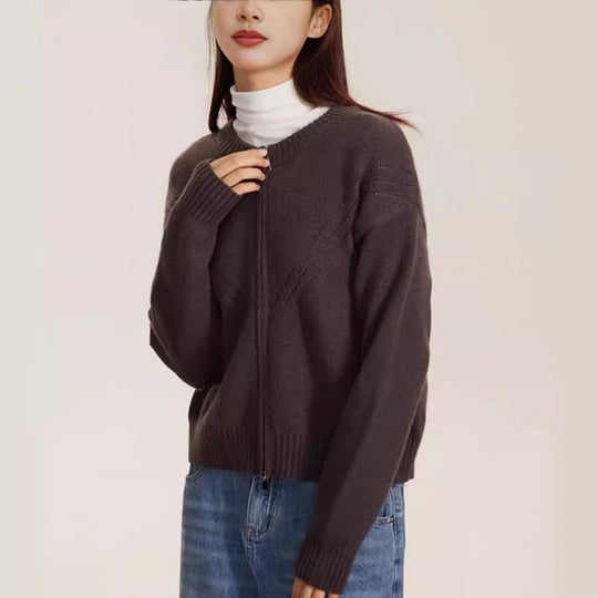 Damen kuschelige Strickjacke mit modernem Reißverschluss und feinem Strukturdesign EB