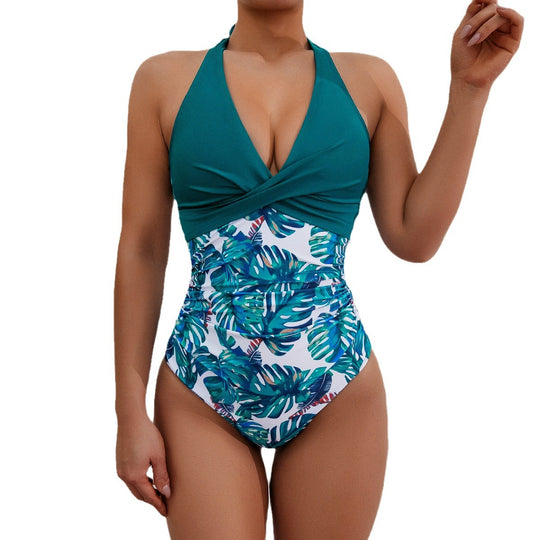 Damen Hochgeschnittener Badesuit mit floralem Design EB