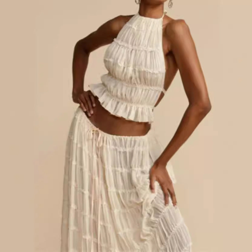 Damen elegantes Maxikleid mit Rüschendetails und Cut-Out-Elementen EB