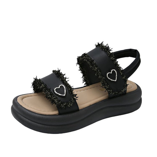 Damen modische Sandalen mit elastischen Riemen und herzförmigen Akzenten EB