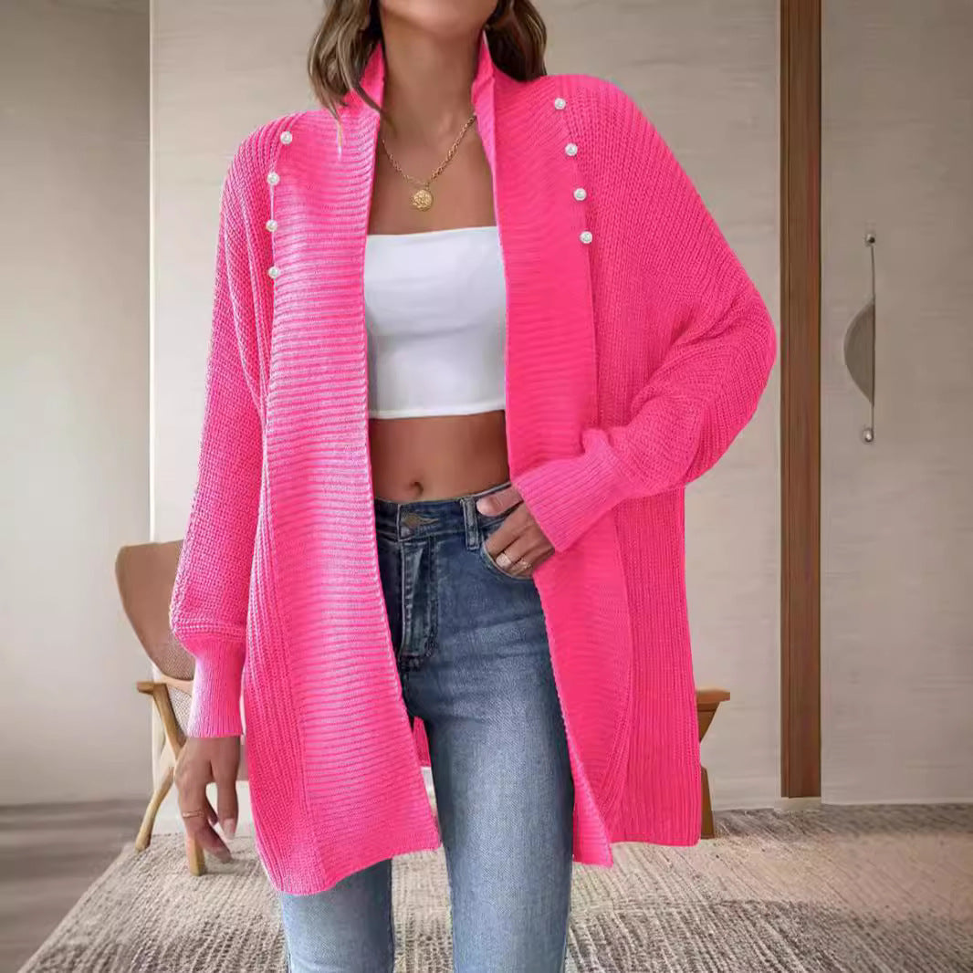 Damen Strickjacke mit dekorativen Knopfdetails und offenem Schnitt EB