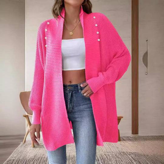 Damen Strickjacke mit dekorativen Knopfdetails und offenem Schnitt EB