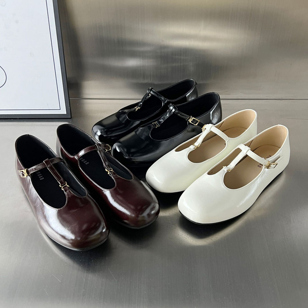 Damen Elegante Ballerinas mit doppeltem Riemen und modischem Glanzleder EB