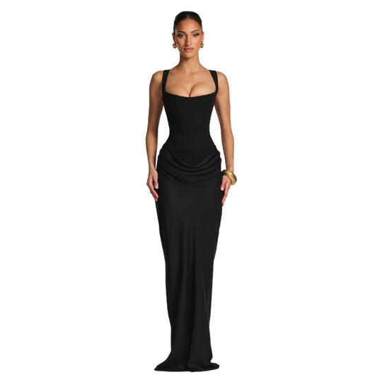 Damen Elegantes Maxikleid mit figurbetonendem Schnitt und raffiniertem Faltenwurf EB