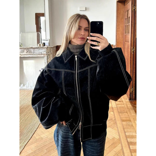 Damen Übergroße Fake Bomberjacke EB