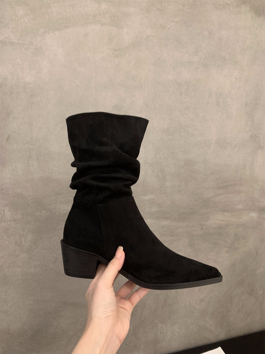 Damen Stiefeletten mit gerafftem Schaft und spitzem Fußteil EB