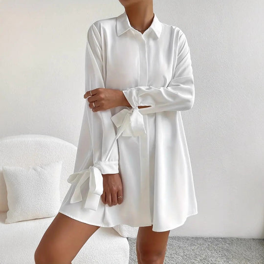 Damen Hemdblusenkleid mit eleganten Bändern an den Ärmeln EB