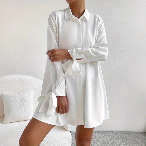 Damen Hemdblusenkleid mit eleganten Bändern an den Ärmeln EB