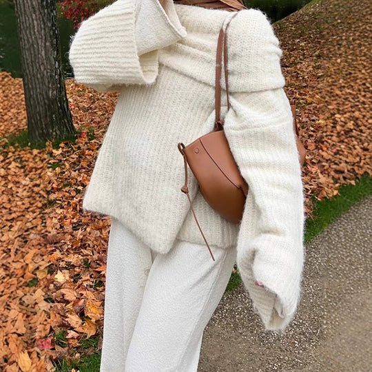 Damen Oversized Strickpullover mit weitem Schnitt und tiefem V-Ausschnitt EB