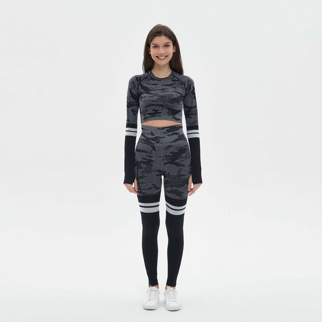 Damen Sportliches Set mit langem Ärmel und Kompressionsleggings EB