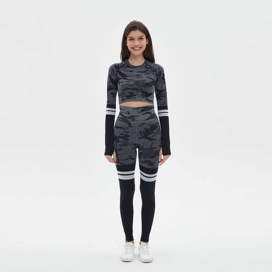 Damen Sportliches Set mit langem Ärmel und Kompressionsleggings EB