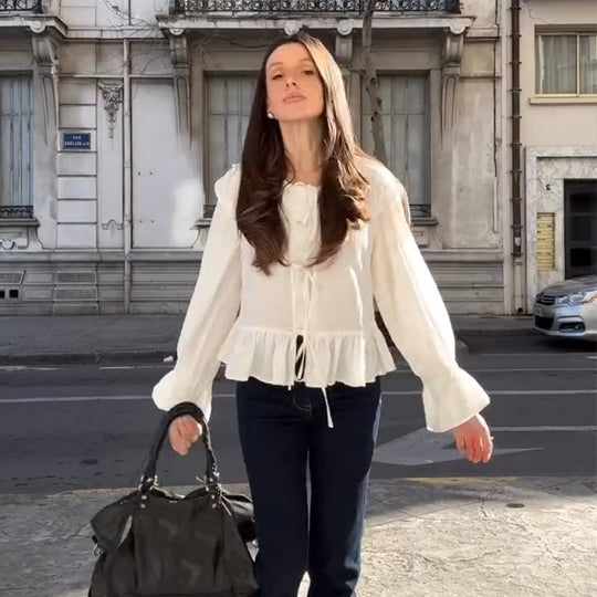 Damen Bluse mit voluminösen Ärmeln und elastischem Bund EB