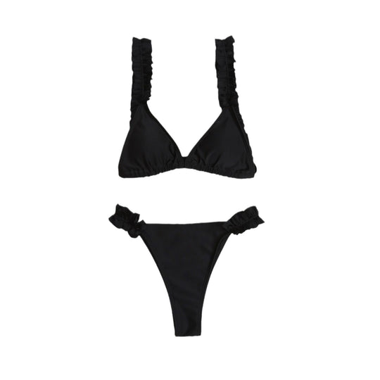 Damen Triangel-Bikini mit Rüschen und farbenfrohem Design EB