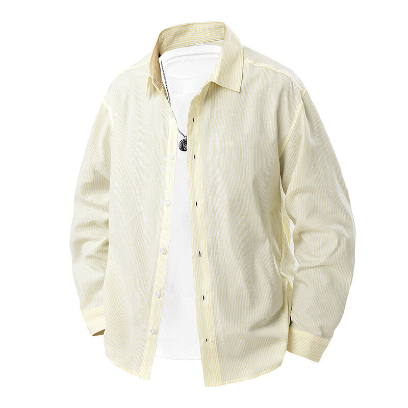 Herren nan gestreiftes Overshirt-Hemd mit lockerer Passform und Kentkragen EB