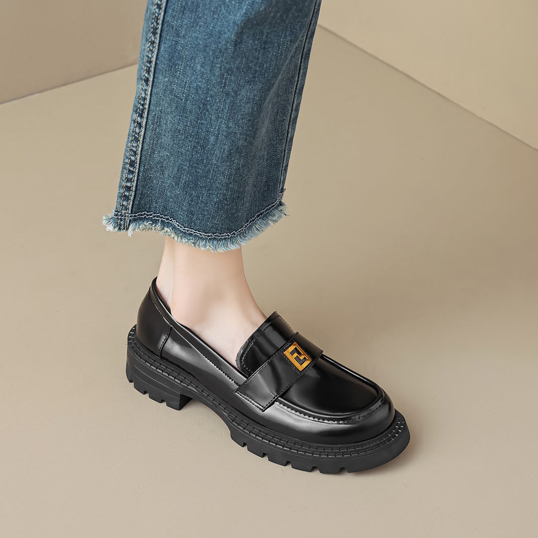 Damen elegante Mokassin-Slipper mit modischem Riemen und stabiler Gummisohle EB