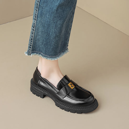 Damen elegante Mokassin-Slipper mit modischem Riemen und stabiler Gummisohle EB