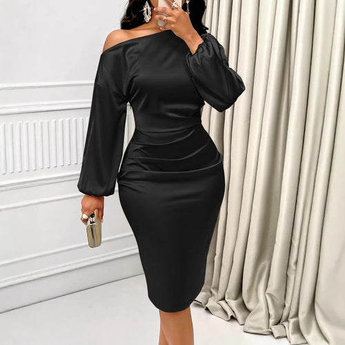 Damen figurbetontes Kleid mit asymmetrischem Ausschnitt EB