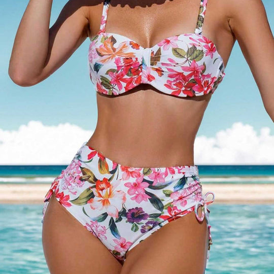 Damen Blumiger Balconette-Bikini mit Hohem Bund EB