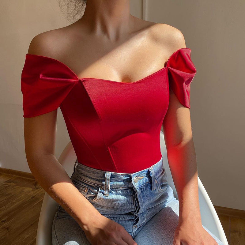 Damen Elegantes Off-Shoulder Oberteil mit Puffärmeln EB