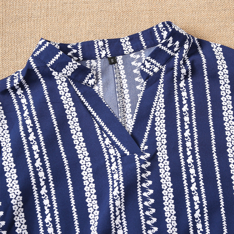 Damen Langarm-Streifen-Kleid mit Rüschendetails EB