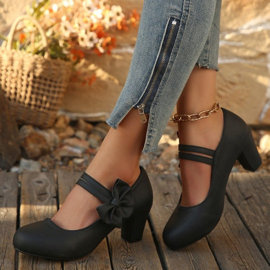 Damen Pumps mit verstellbarem Riemen und dekorativem Schleifendetail EB