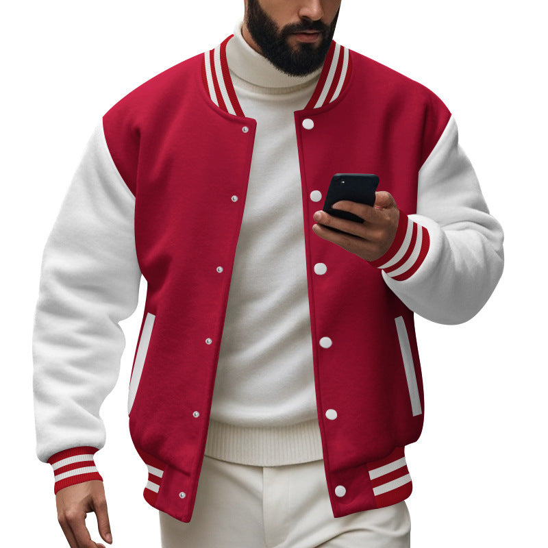 Herren Varsity-Jacke mit kontrastierenden Ärmeln und gestreiften Bündchen EB