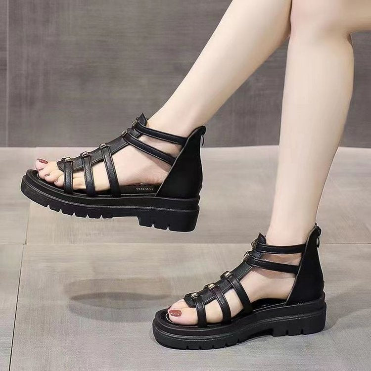 Damen nan gladiatorische Plateausandalette mit gepolstertem Komfortfußbett, profilierter Plateausohle und Rückreißverschluss EB