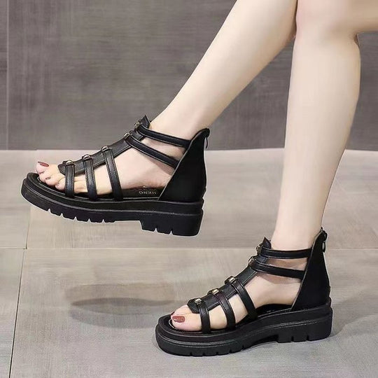 Damen nan gladiatorische Plateausandalette mit gepolstertem Komfortfußbett, profilierter Plateausohle und Rückreißverschluss EB