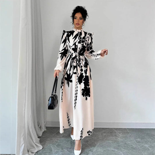 Damen Maxikleid mit floralen Mustern und raffinierten Volants EB