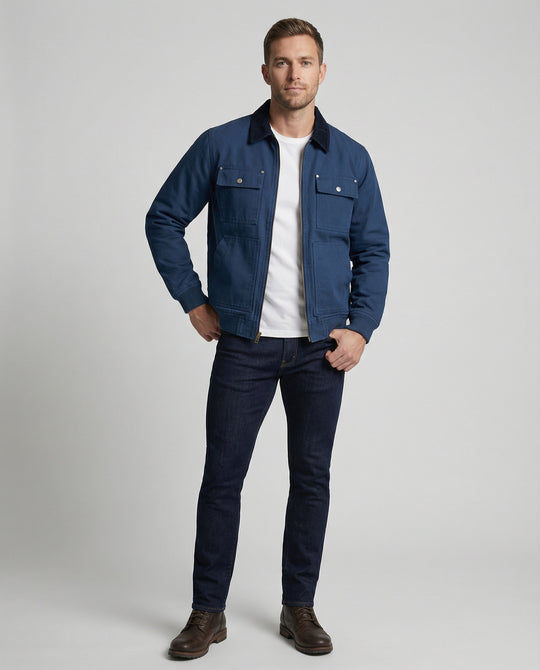 Herren robuste Worker-Jacke im Chore-Stil mit Cordkragen und aufgesetzten Pattentaschen EB