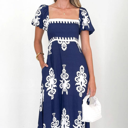 Damen Maxikleid mit eleganten Rüschendetails und floralem Muster EB