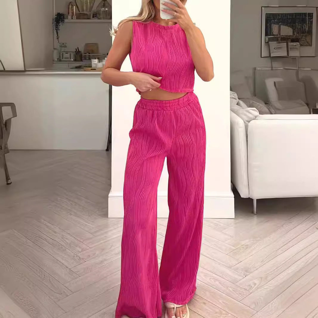 Damen Zweiteiliges Set mit hochgeschnittenem Oberteil und weitem Hosen EB