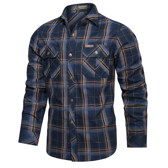 Herren nan kariertes Flanell-Outdoorhemd mit verstärkten Klappbrusttaschen und ergonomischem Rückendetail EB