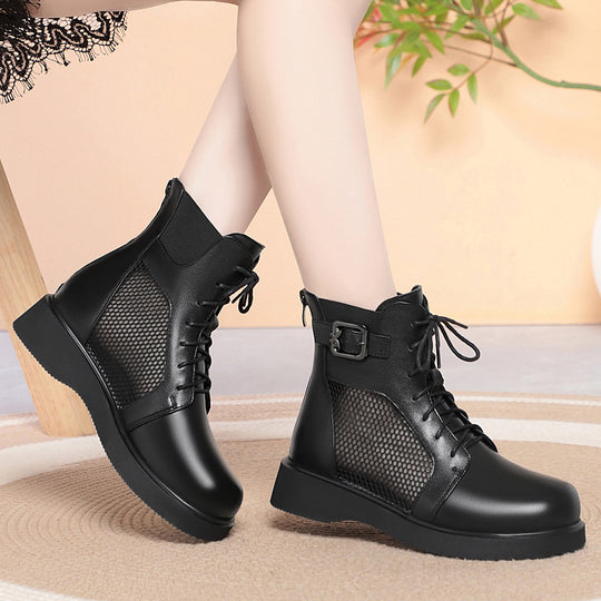 Damen Modische Schnürstiefeletten mit Netzdetail und komfortabler Sohle EB
