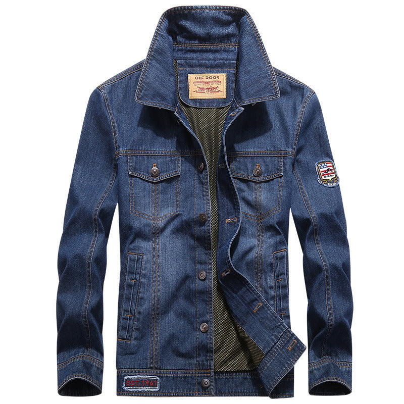 Herren Jeansjacke im Worker‑Stil mit Aufnäher und Mesh‑Futter EB