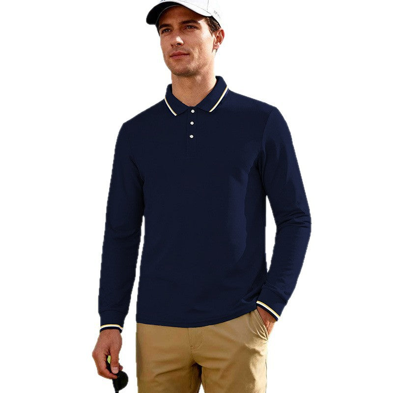 Herren Golf-Performance-Poloshirt langärmlig atmungsaktiv mit Kontrastkragen EB