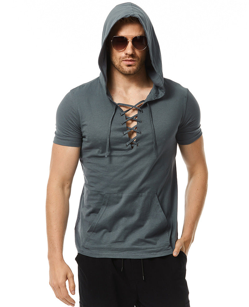 Herren Hoodie T-Shirt mit V-Ausschnitt und Kängurutasche EB