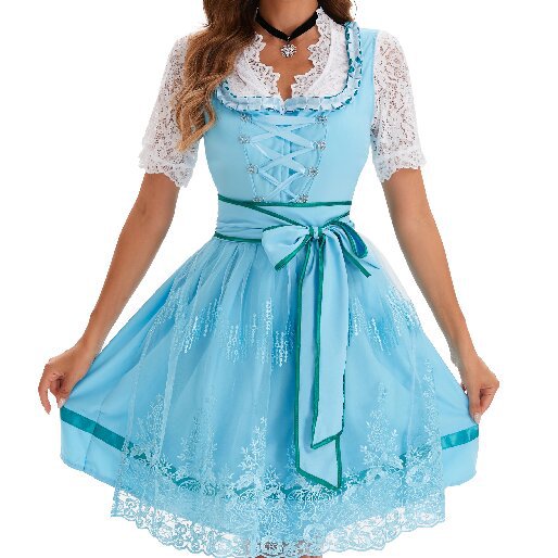 Damen nan kurzes Landhaus-Dirndl mit bestickter Tüllschürze, gerafftem Mieder und Puffärmeln EB