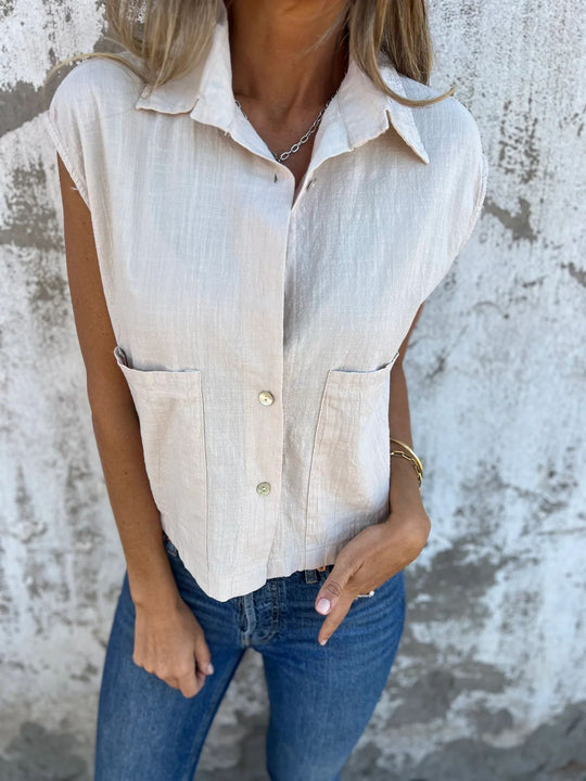 Damen Kurzarm Bluse mit praktischen Taschen EB
