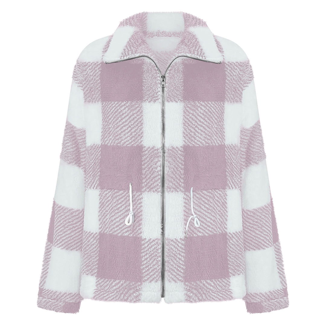 Damen Fleecejacke mit modischem Karomuster und praktischen Taschen EB